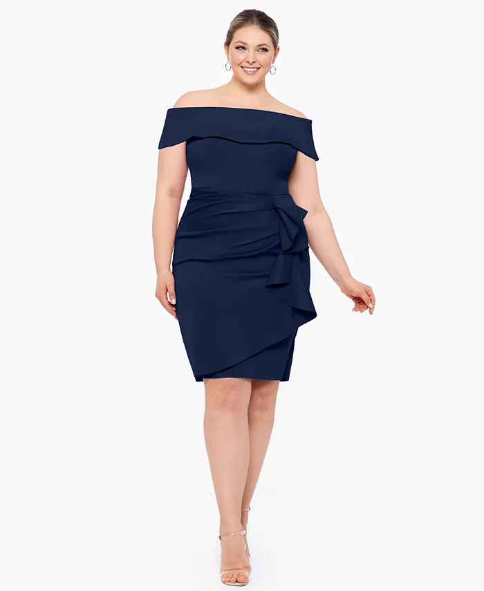 

Платье с открытыми плечами и рюшами Plus Size XSCAPE