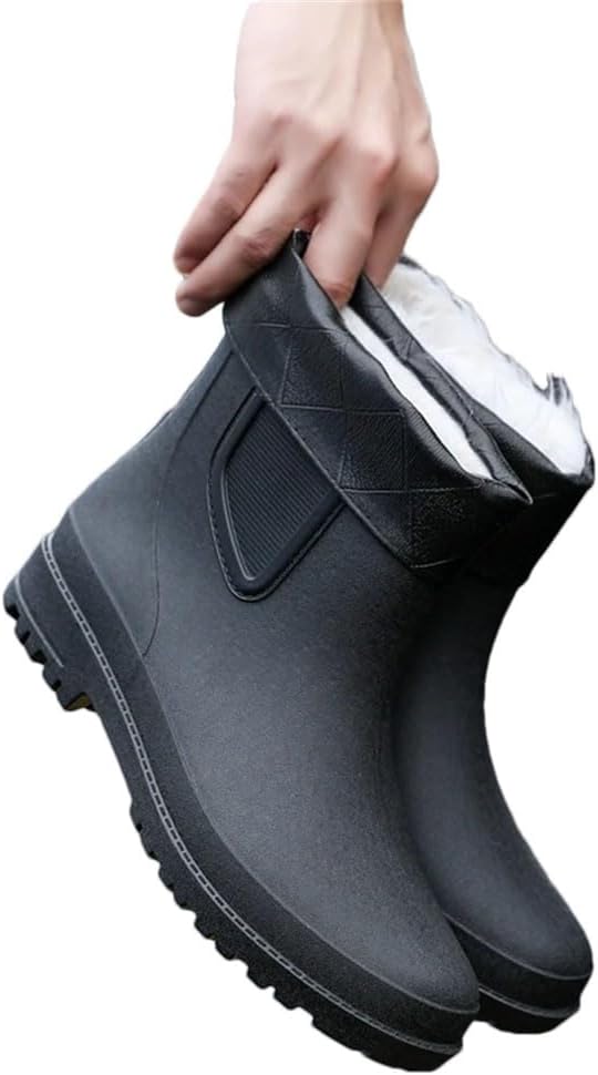 

Мужские короткие непромокаемые резиновые сапоги с нескользящей подошвой, водонепроницаемые, зимние, для кухни, износостойкая рабочая обувь Generic, черный