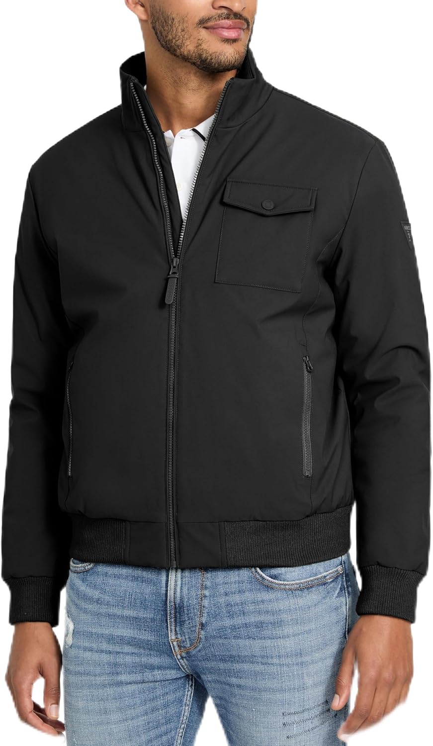 

GUESS Мужская куртка-бомбер Jussi Softshel с отложным воротником, Jet Black