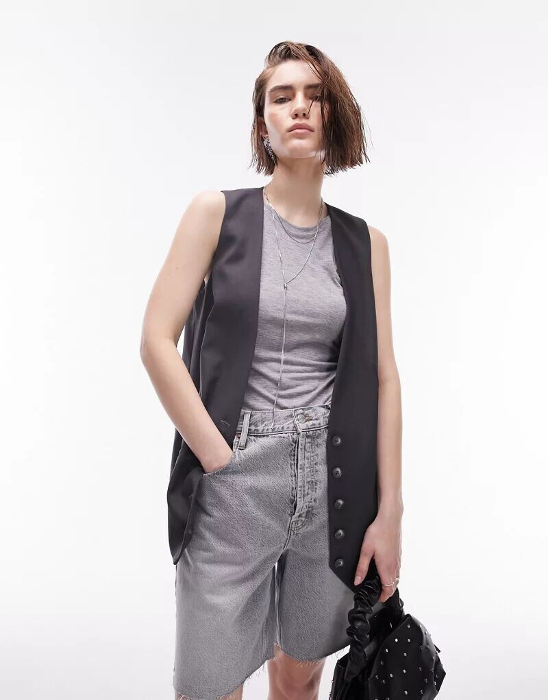 

Серый удлиненный жилет Topshop