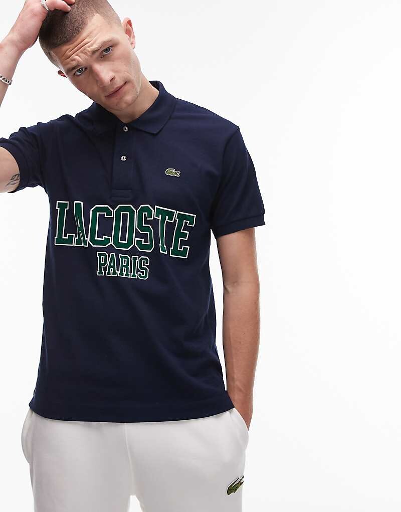 

Темно-синяя футболка-поло с логотипом Lacoste center