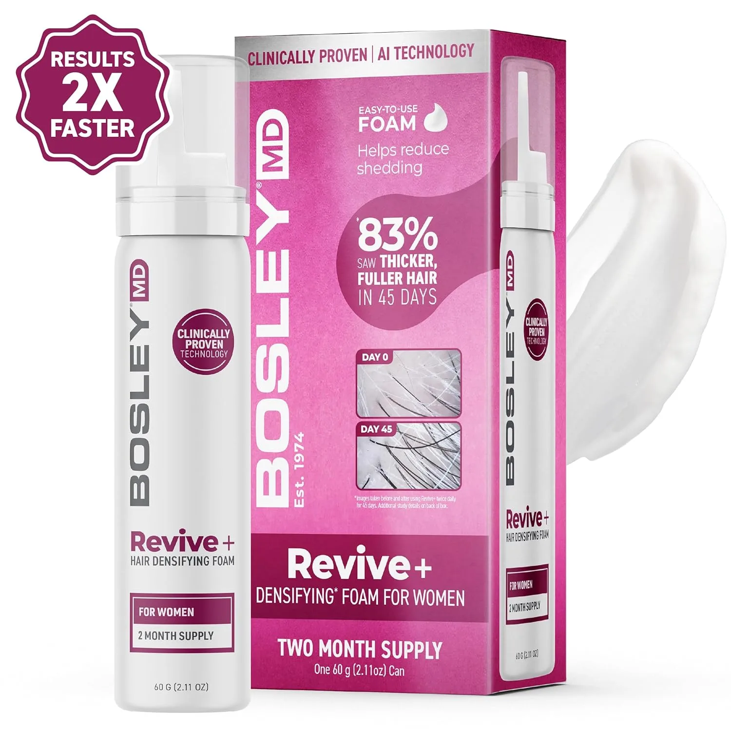 BosleyMD Women's Revive + Densifying Treatment Foam - средство против выпадения волос без лекарств с YuvaBio Y100, биотином и маслом семян тыквы, 60 дней, 60 мл — фото 3