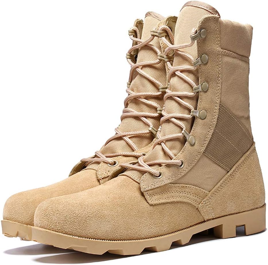 

Мужские боевые ботинки, наружные джунгли и пустыня, тактические военные ботинки высокого берца, водонепроницаемые походные туфли, бежевые - 44/UK 9.5/US 10 Jlfzc