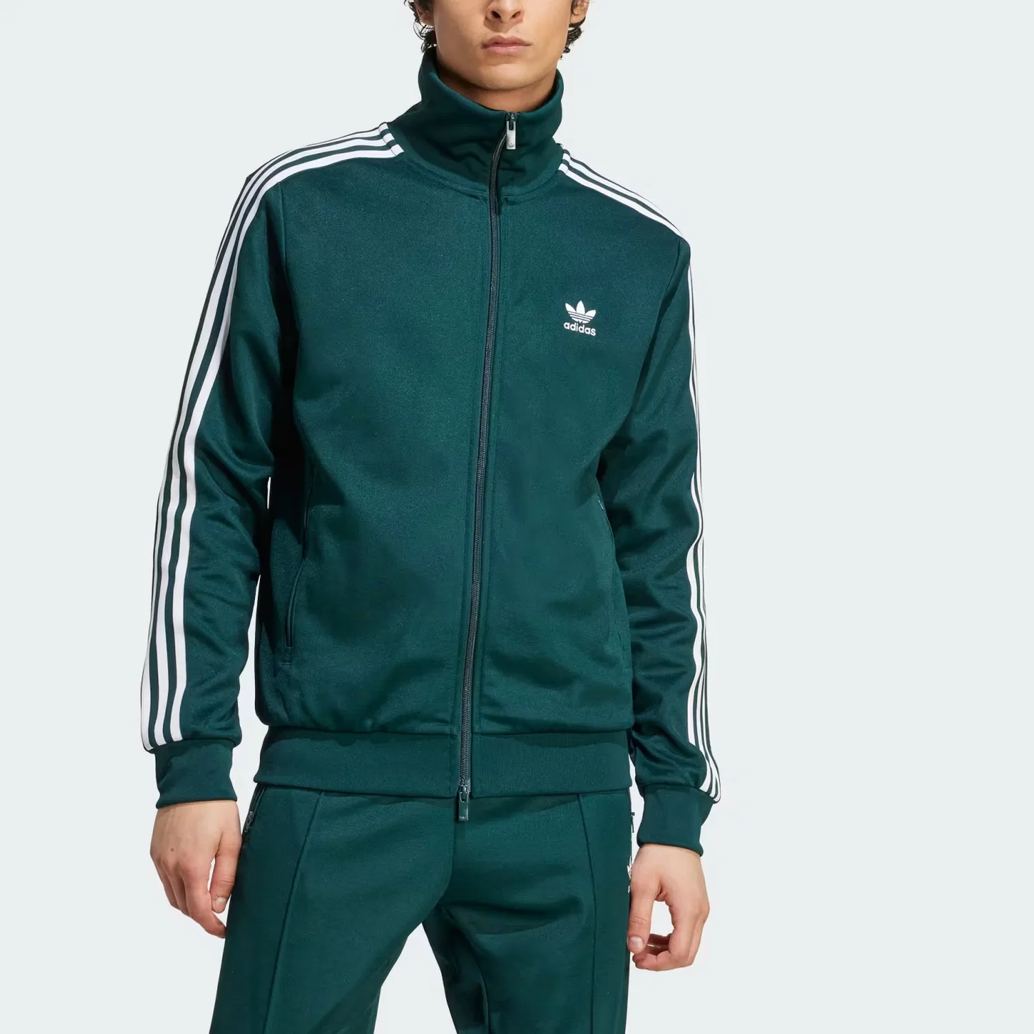 Куртка с тремя полосками Adidas Originals темно-зеленая — фото 2
