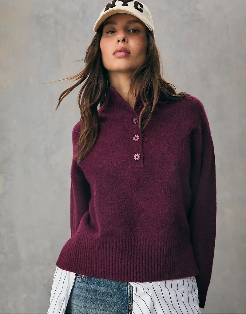 

Джемпер Stradivarius Knit с пуговицами цвета баклажана