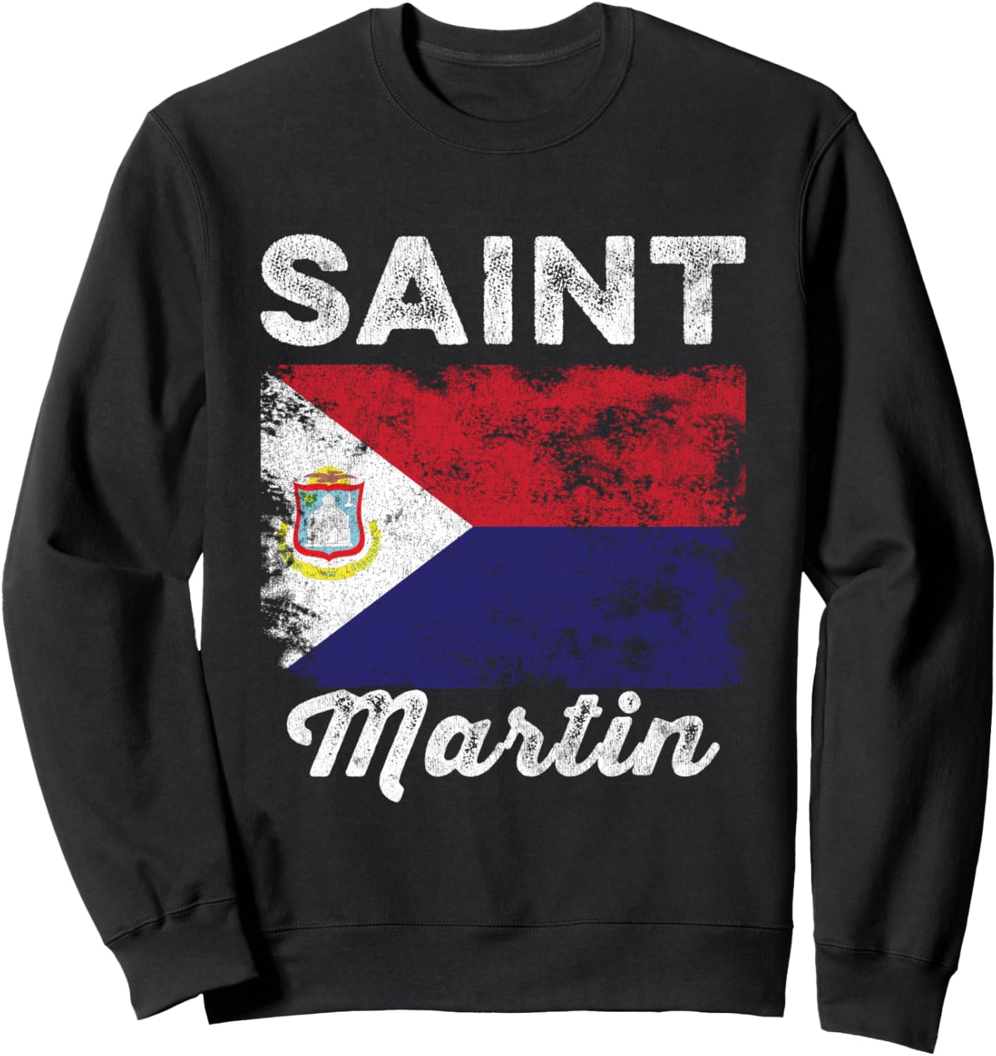 

Футболка с изображением флага Сен-Мартена в стиле «потертый флаг» - черная Saint Martin Flag Nation