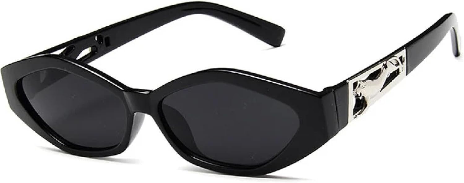 

Ретро-солнцезащитные очки в маленькой оправе с многоугольными линзами и эффектом «кошачьих глаз», модные, с рисунком под гепарда, солнцезащитные очки UV400 WNCKSQ, Black Grey