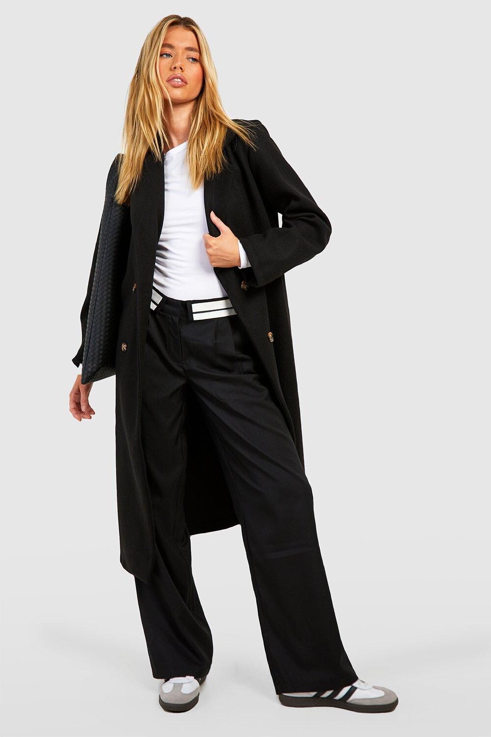 

Двубортное длинное пальто boohoo, черный