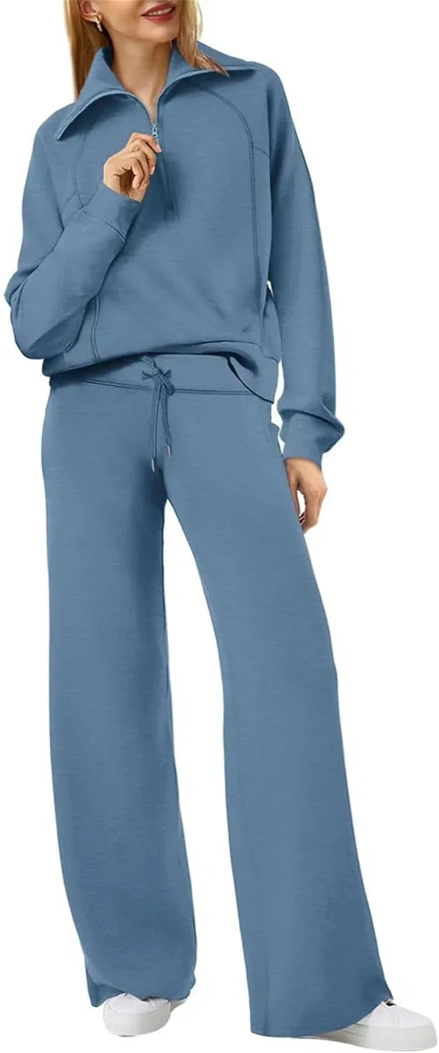 Женский спортивный костюм с половинной молнией, Blue Gray