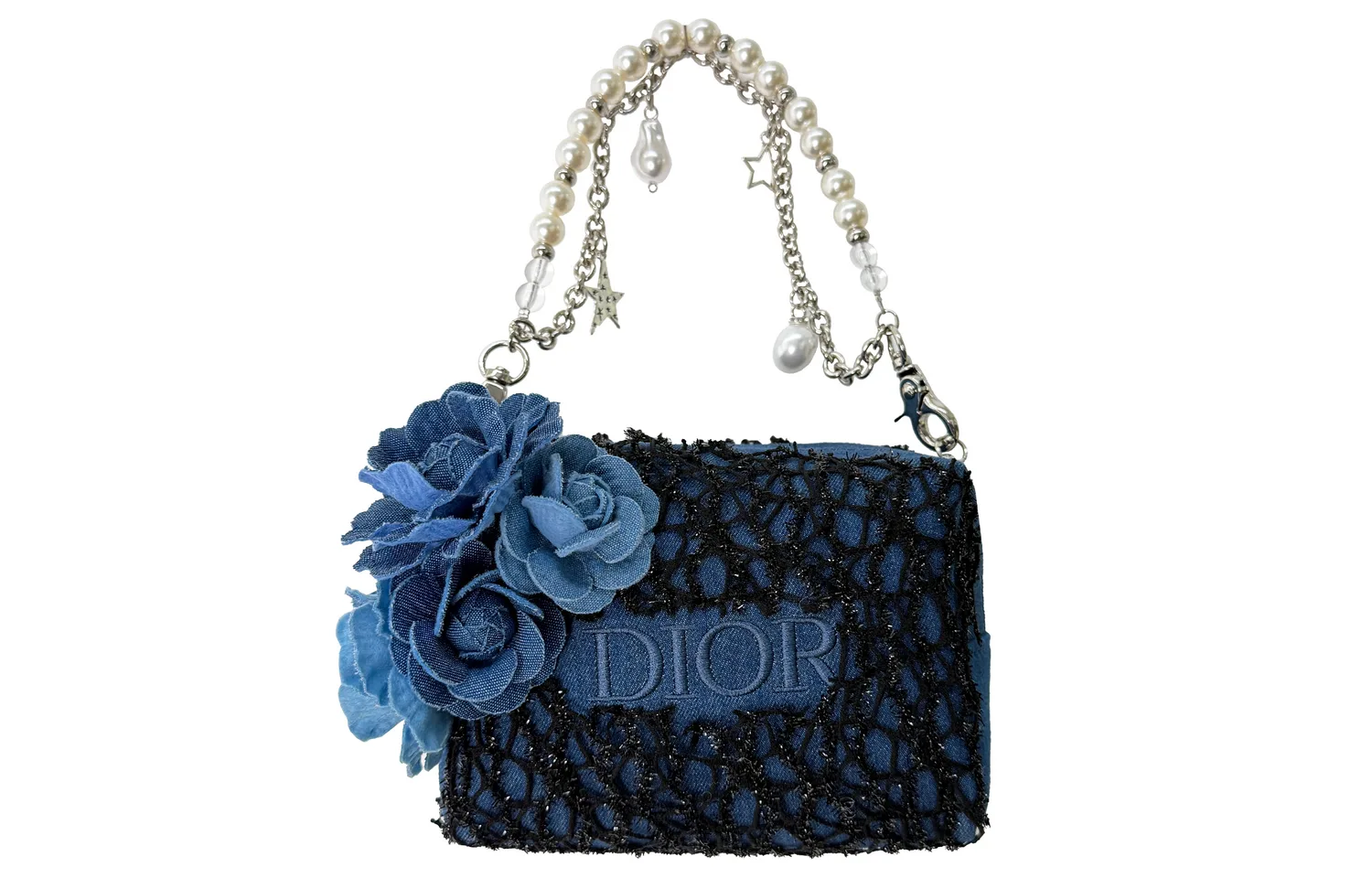 DIOR [Индивидуальная косметичка] TCO Floral, жемчужная цепочка, городской шик, романтичный винтаж, 3D-эффект, для ежедневного использования