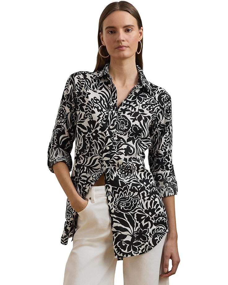 

Рубашка Lauren Ralph Lauren Relaxed Fit Floral Linen Shirt, цвет Cream/Black