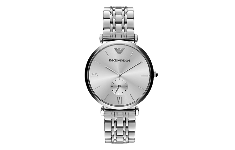 

Мужские часы EMPORIO ARMANI с кварцевым механизмом, на стальном браслете, с белым циферблатом