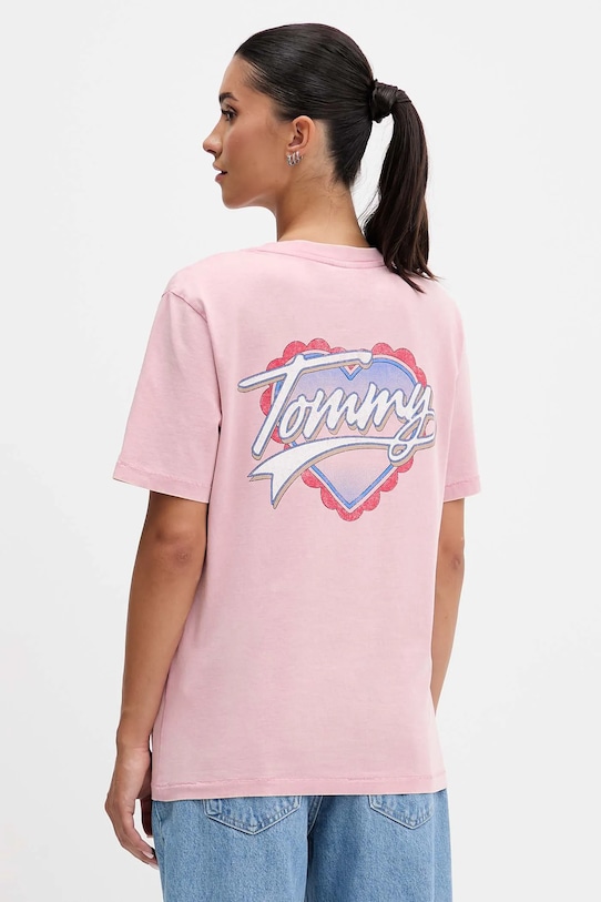 

Хлопковая футболка Tommy Jeans, розовый