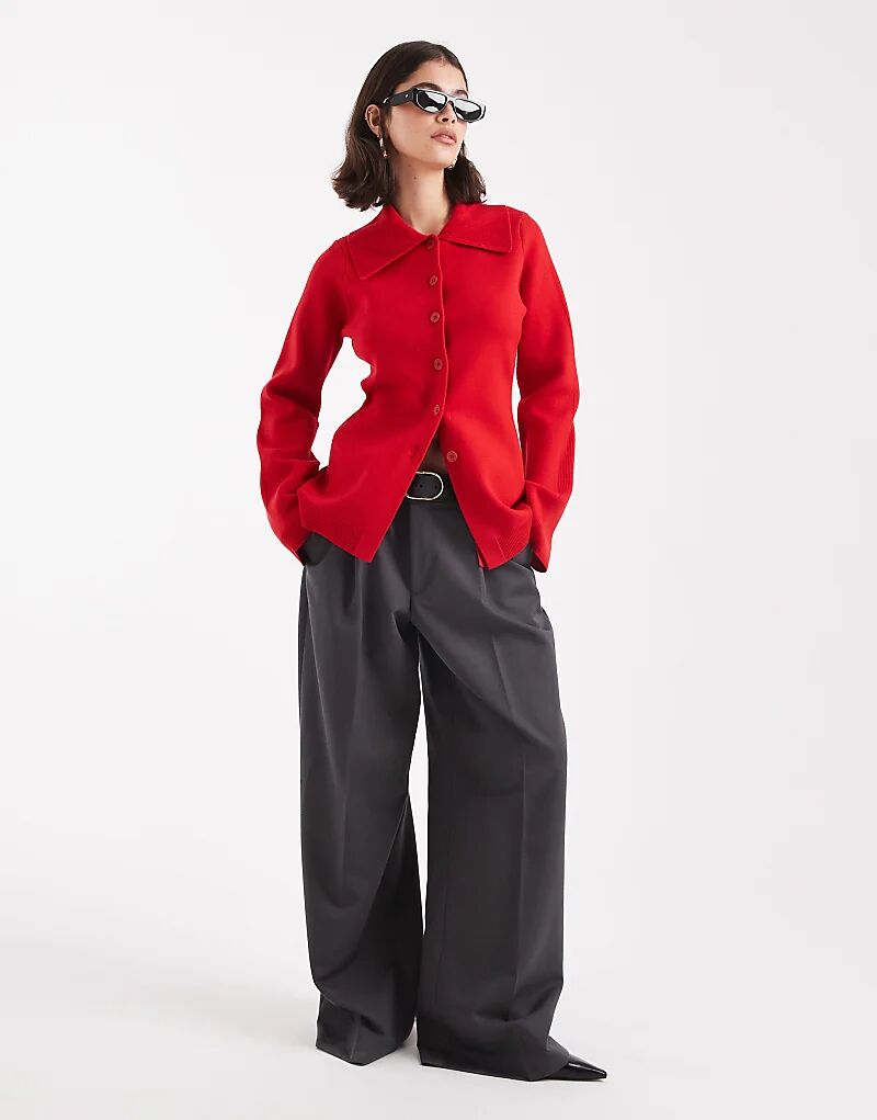 

Кардиган ASOS DESIGN Premium из плотной вязки с воротником красного цвета