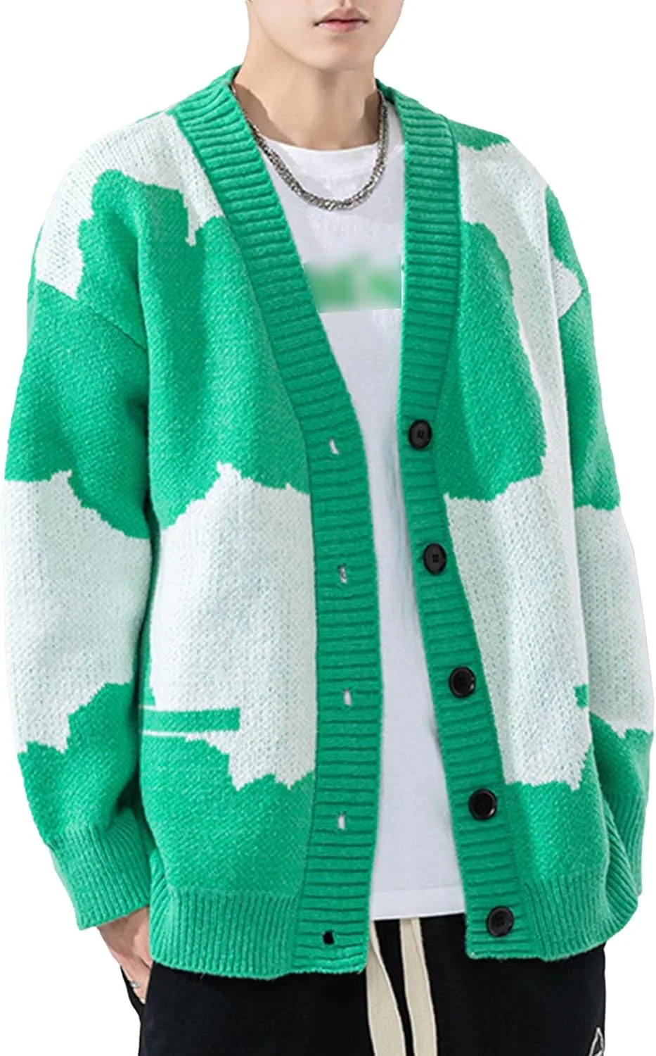 

Мужской свободный вязаный кардиган с круглым вырезом и пуговицами SAOJEYI-DG