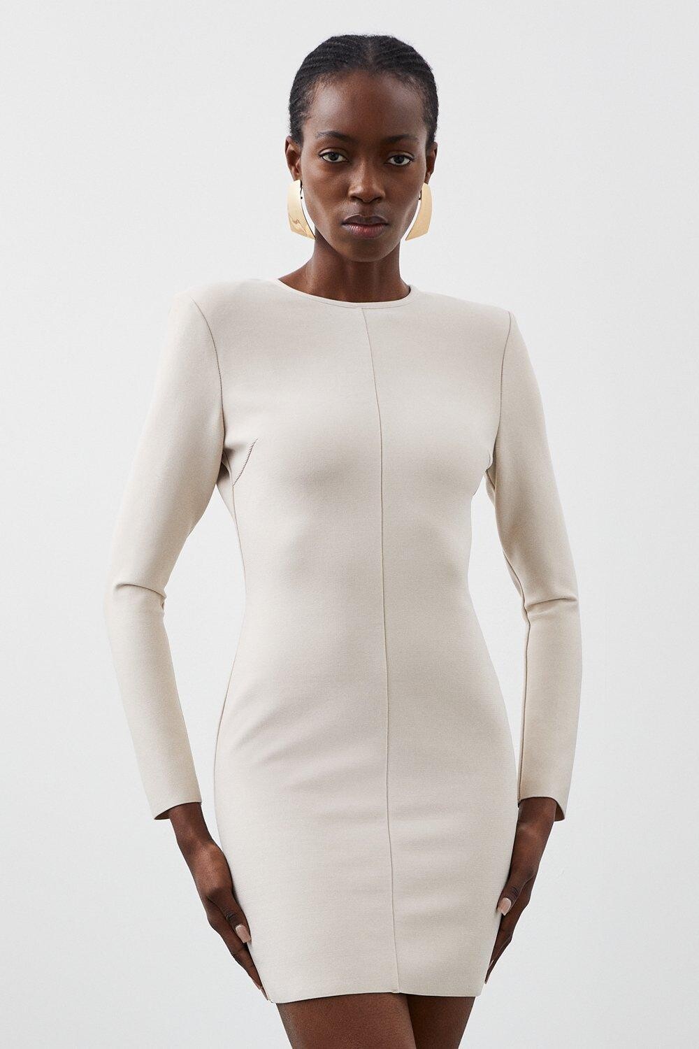 

Фигурная форма Бандажное трикотажное мини-платье Karen Millen, бежевый