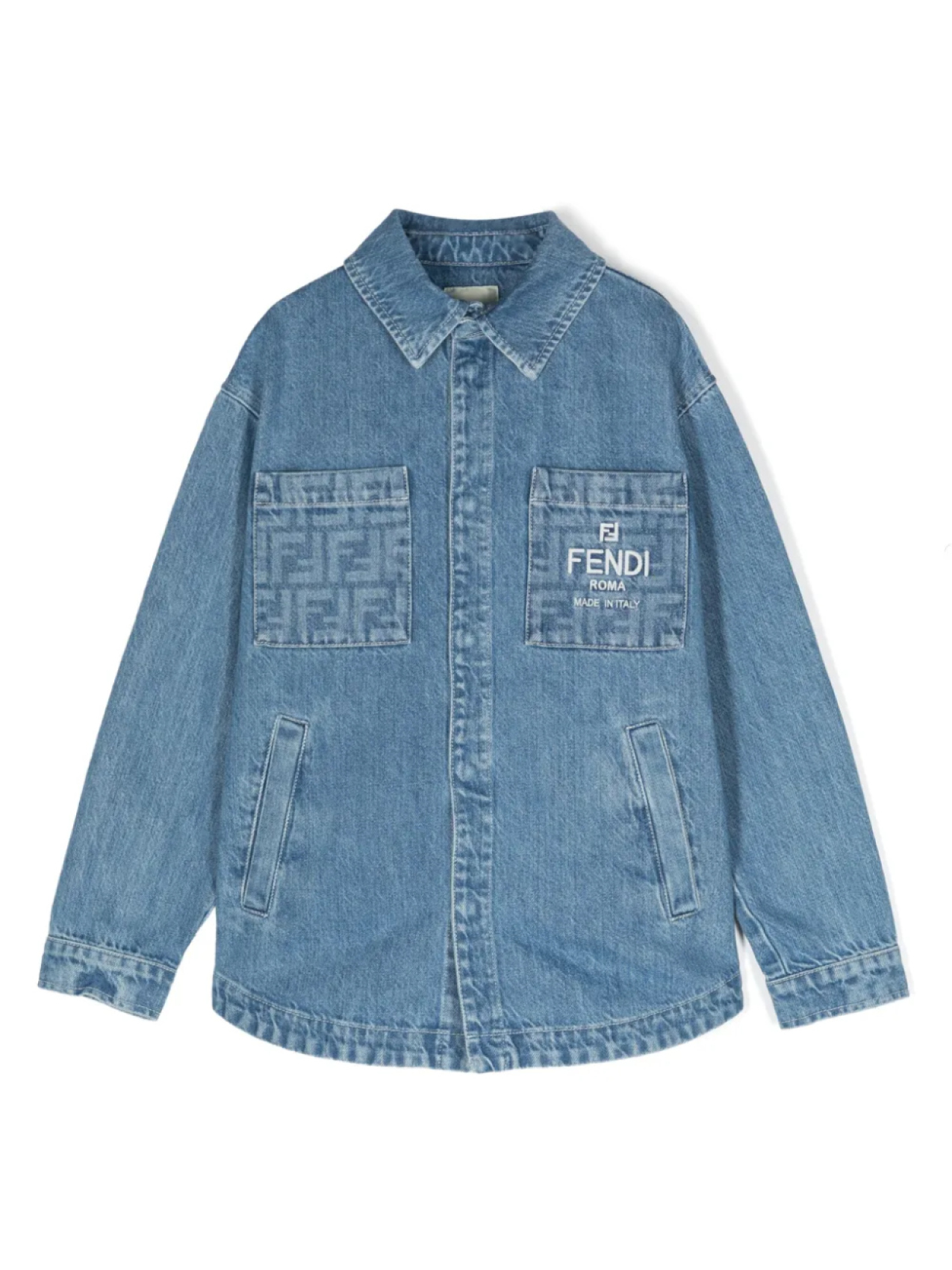 

Джинсовая куртка с вышитым логотипом Fendi Kids, синий