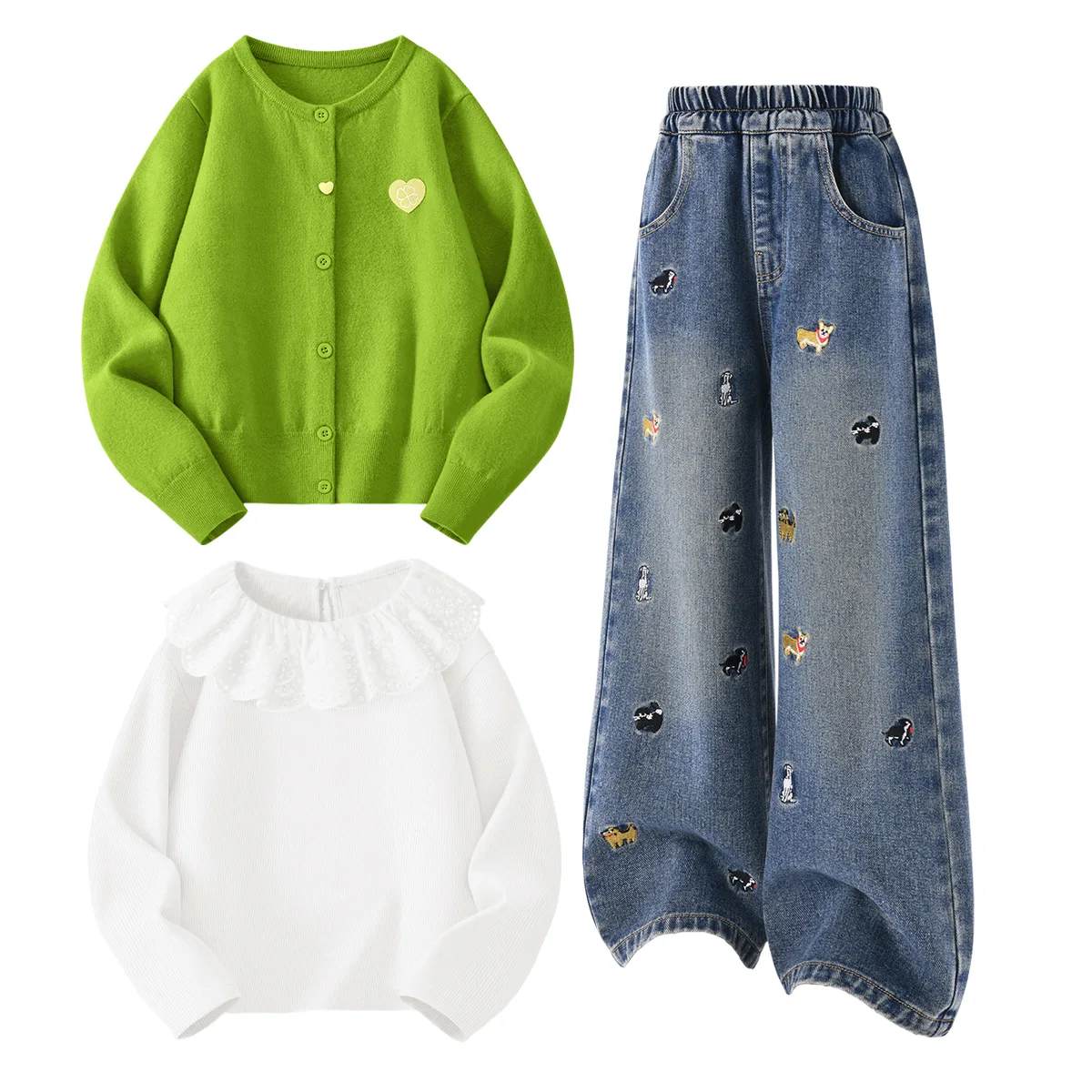 Детский спортивный комплект Casual Sportswear Set Of 3 Disney, solid color grass зеленый+solid color denim синий+solid color gardenia белый