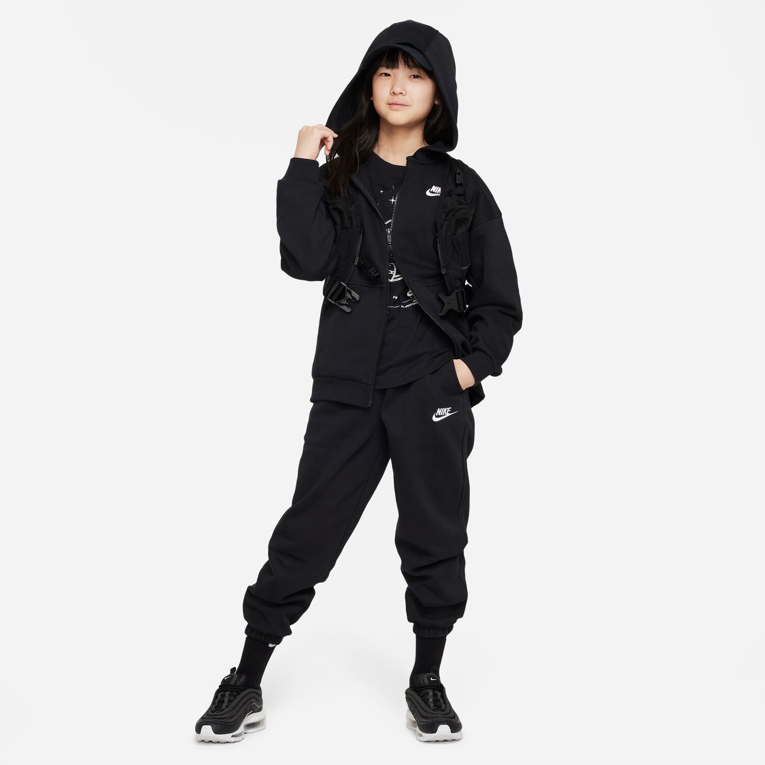 Объемная флисовая худи с молнией во всю длину для девочек 7–20 лет Nike Sportswear Club Nike, черный — фото 2