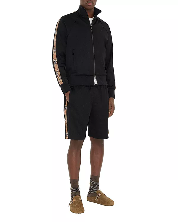 

Спортивная куртка из смесовой хлопковой ткани с клетчатой отделкой Burberry, черный