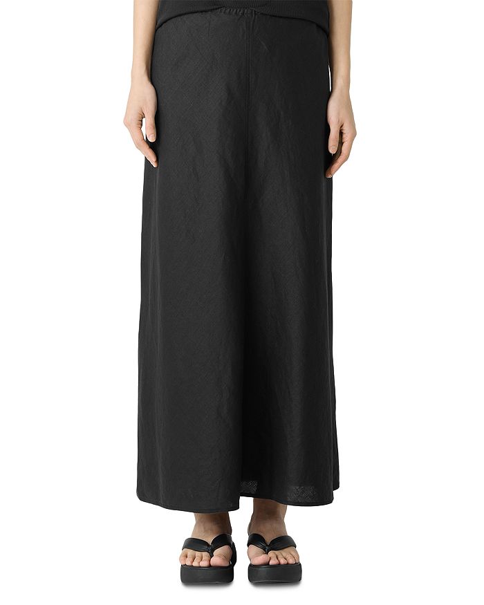 

Льняная юбка А-силуэта с косым кроем Eileen Fisher, черный