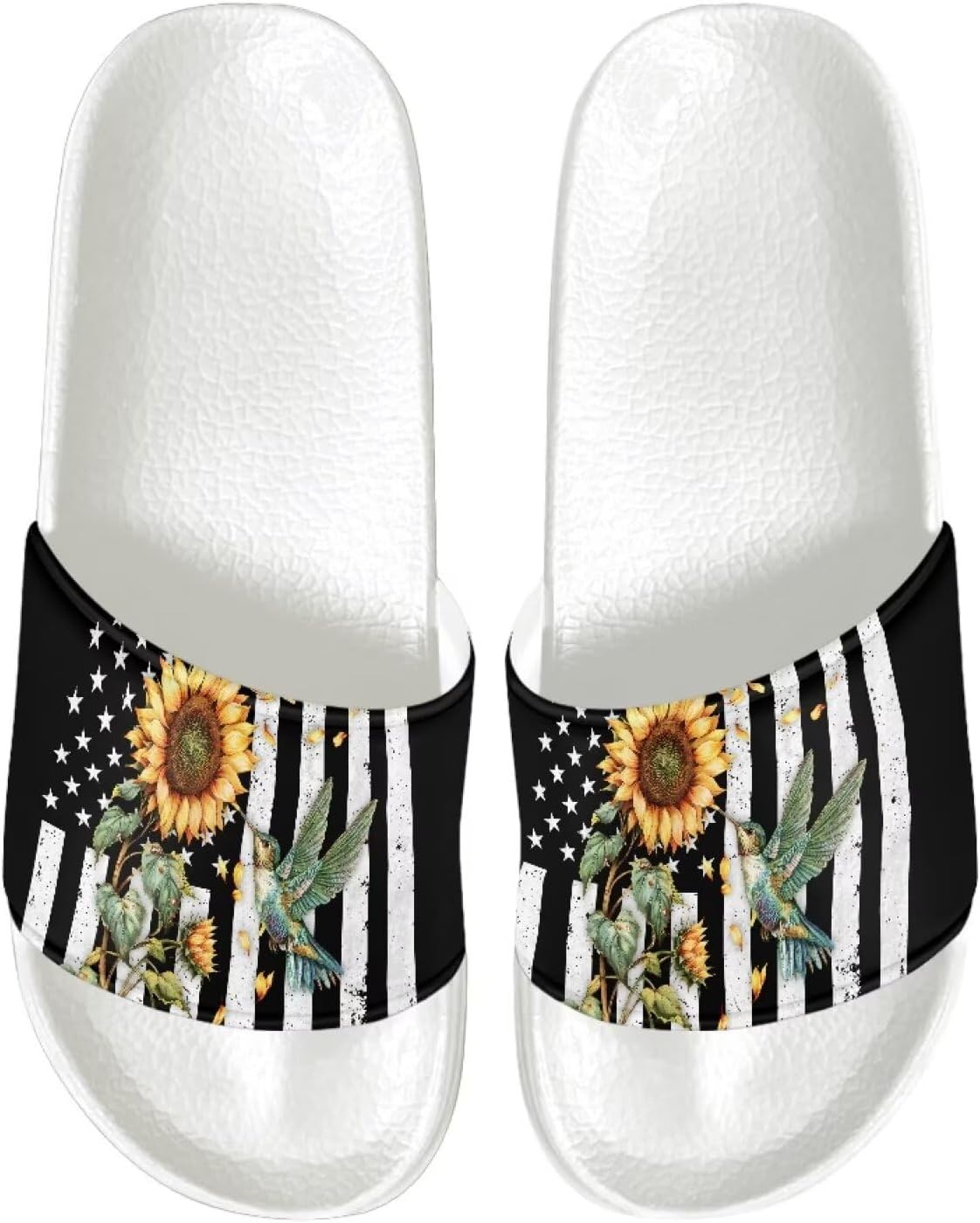 

Сандалии JUDENTIDOS с открытым носком, шлепанцы для душа, нескользящие, из EVA, для женщин, American Flag Sunflower Hummingbird
