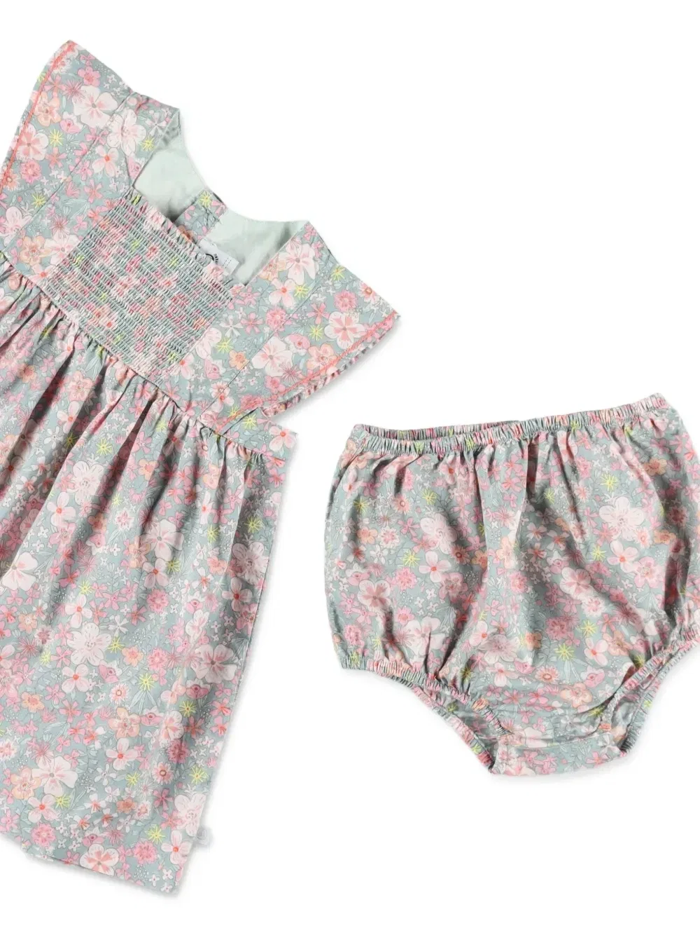 Платье со сборками и цветочным принтом Petit Bateau, синий — фото 3