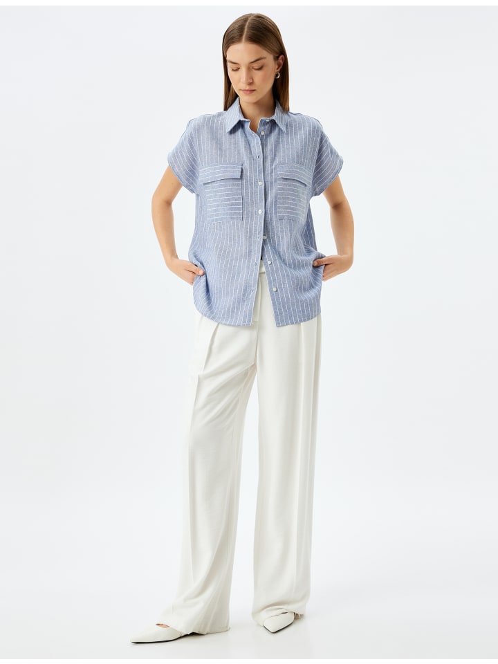 

KOTON Рубашки с короткими рукавами в синюю полоску