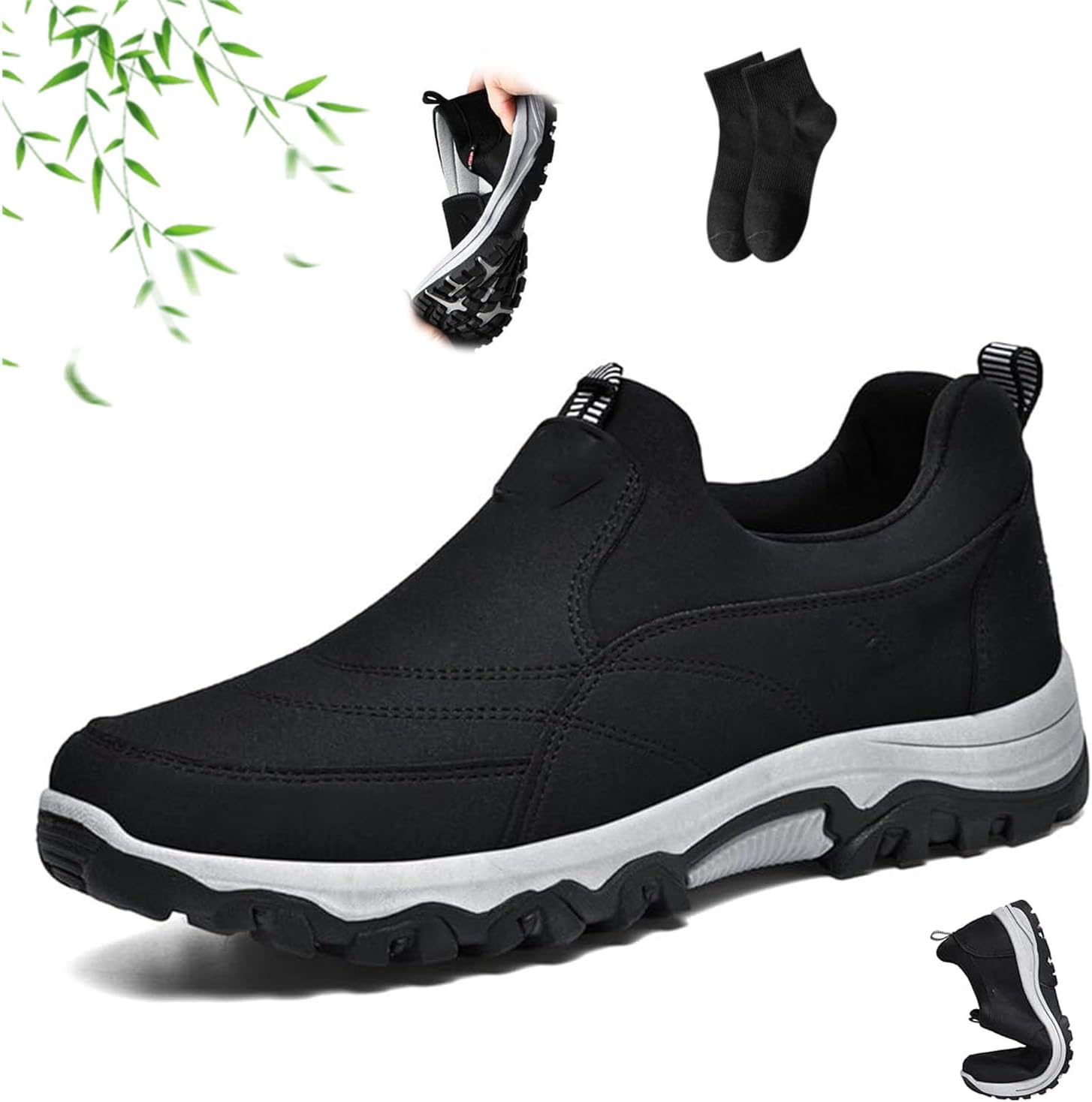 

Мужские удобные дышащие ортопедические кожаные кроссовки для прогулок и походов, ортопедическая обувь для мужчин, мужские слипоны ортопедические нескользящие для ходьбы Noworfewer, черный