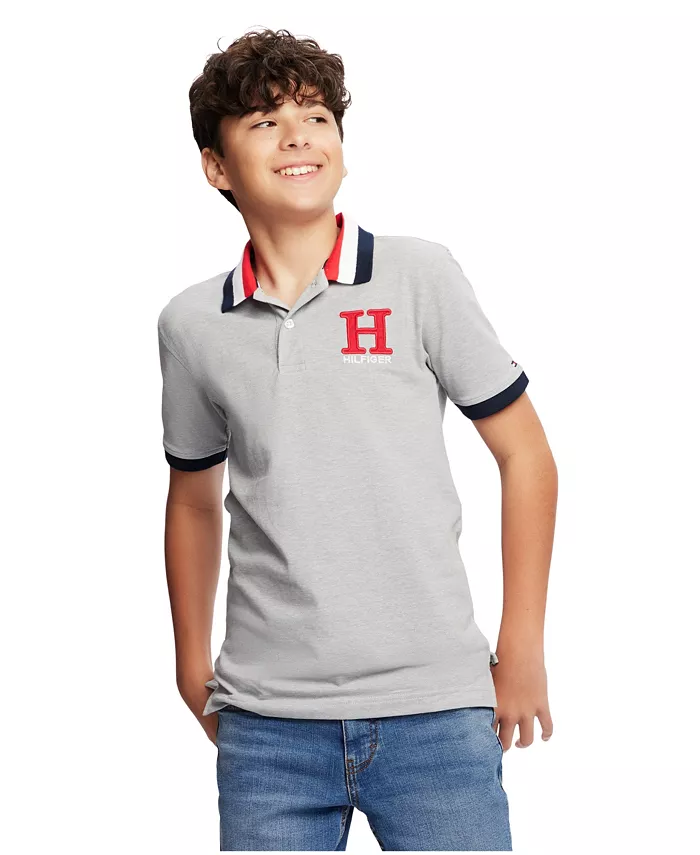 

Поло с вышивкой и полосатым воротником для малышей и мальчиков Matt Tommy Hilfiger, серый