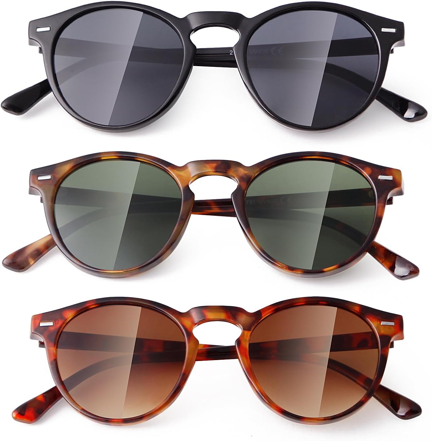 

Солнцезащитные очки VIA LEECA Retro Round для женщин и мужчин, маленькие круглые, тонированные, 46 мм, с защитой от УФ-излучения UV400. Стильные солнцезащитные очки, Black Grey + Tortoise G15 + Tortoise Brown