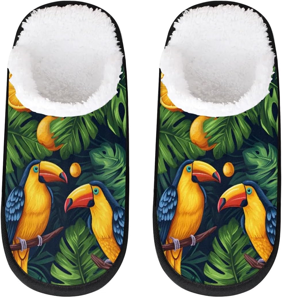 

Тапочки Gublec для женщин и мужчин, уютные с нескользящей подошвой, для дома, теплые плюшевые тапочки для дома, спальни и путешествий, Tropical Parrot Fruit