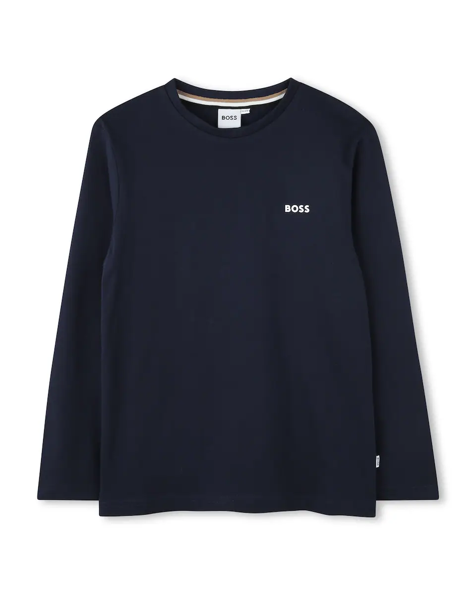 

Футболка для мальчика с длинными рукавами из 100% хлопка BOSS Kidswear, темно-синий