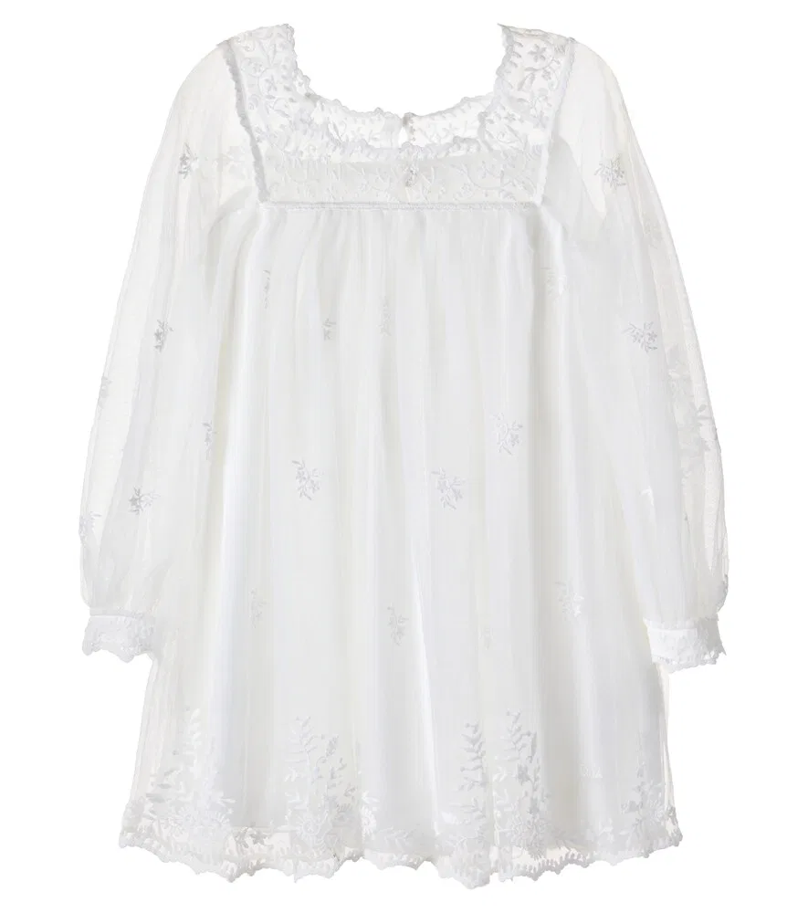 Платье из вышитого тюля Chloé Kids, белый
