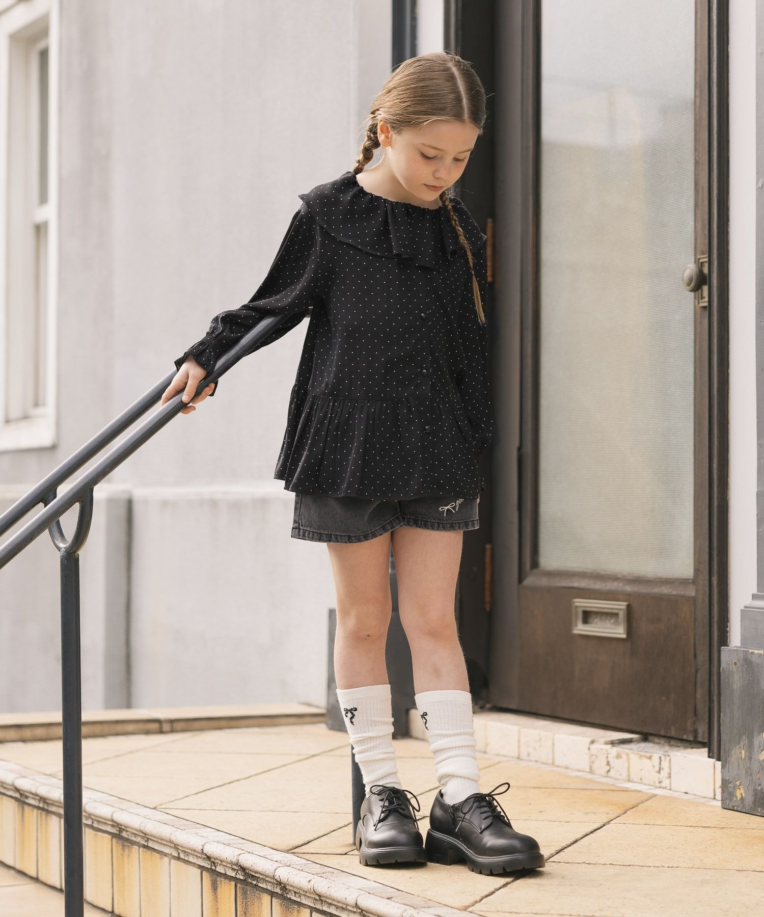 Блузка с оборками, не требующая особого ухода /детская /641313 GLOBAL WORK, Black Mini Dot 10 — фото 2