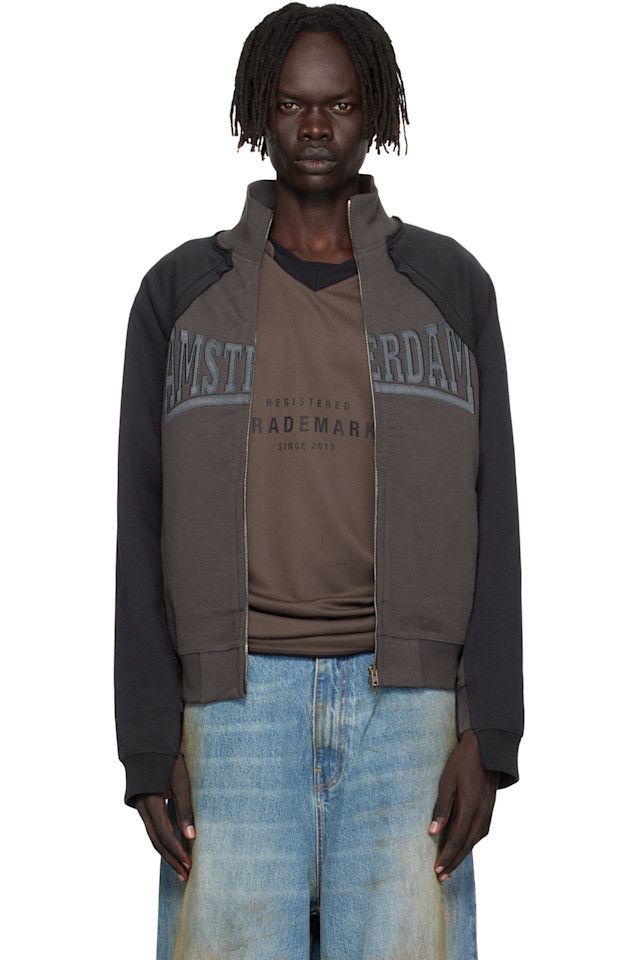 

Vetements Черно-Коричневая толстовка на молнии с нашивкой «Амстердам»