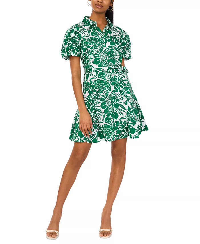 

Мини-платье-рубашка из хлопка с цветочным принтом MSK, зеленый