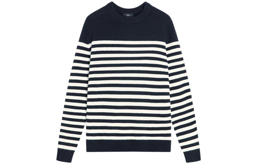 

Полосатый свитер в рубчик THEORY, синий/слоновая кость