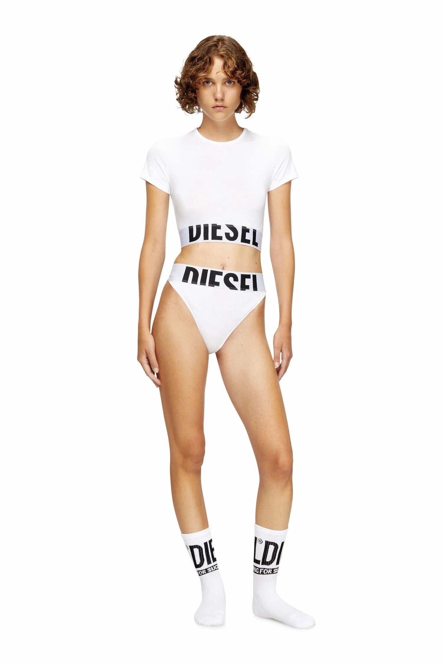 Женская укороченная футболка Diesel, white — фото 3