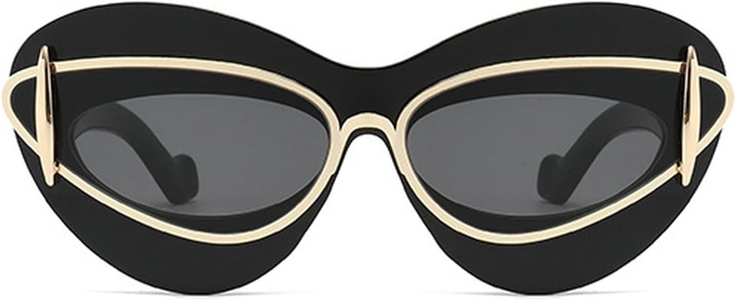 

Солнцезащитные очки «кошачий глаз» для женщин, 2024 год, роскошные винтажные солнцезащитные очки в стиле панк Y2k для мужчин, двойная оправа, ретро-очки, защита от УФ-излучения UV400 N45 mincl, Black Gold