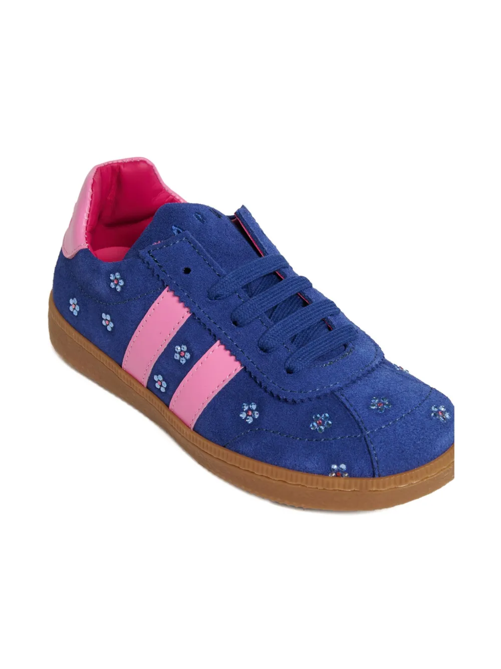 

Кроссовки в полоску с цветочной вышивкой Marni Kids, синий