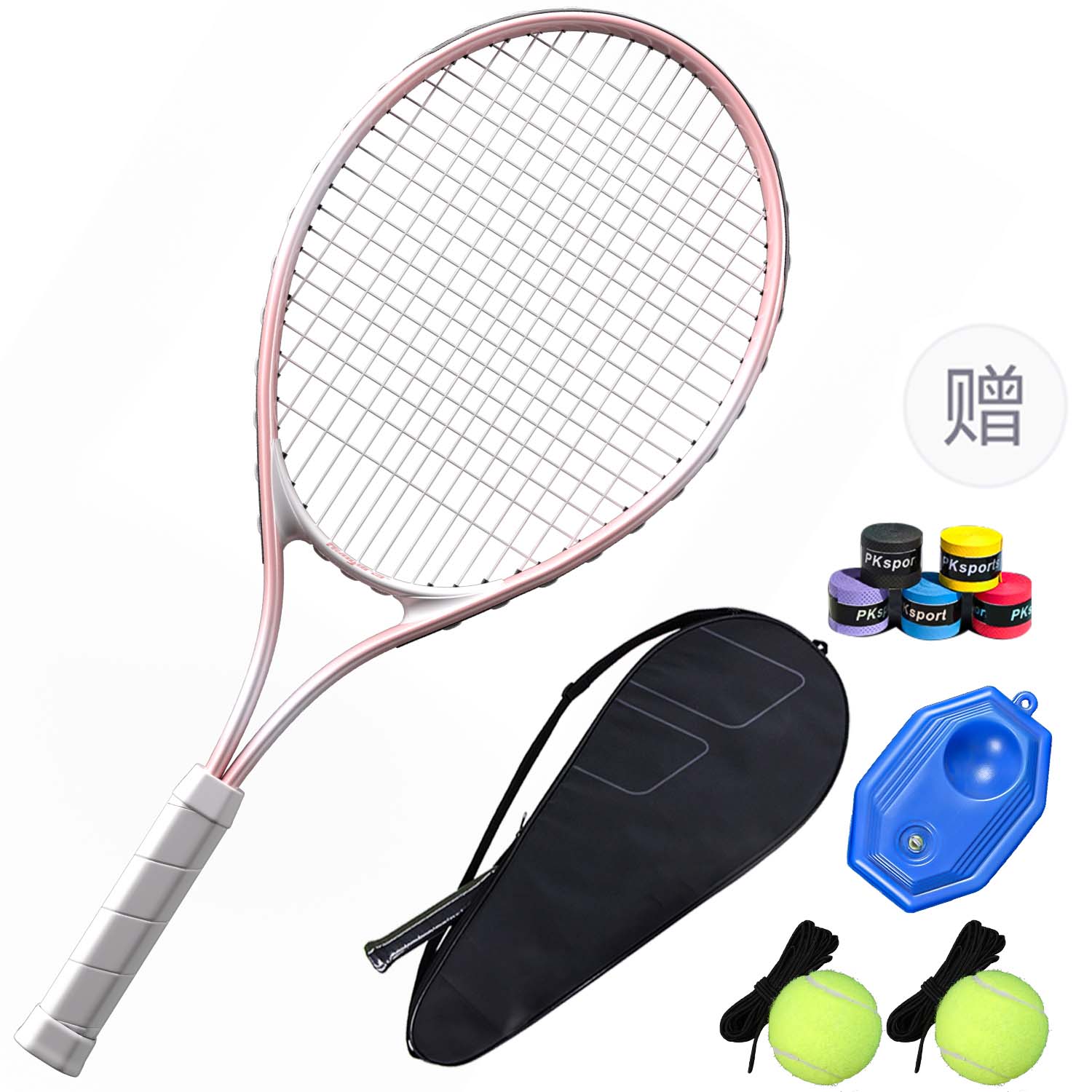 

Теннисная ракетка Unisex из алюминиевого сплава 260G 102 квадратных дюймов DEERWAY, hanjue[розовый single]racket bag+random base*1+ball*2+overgrip*1 (random color)