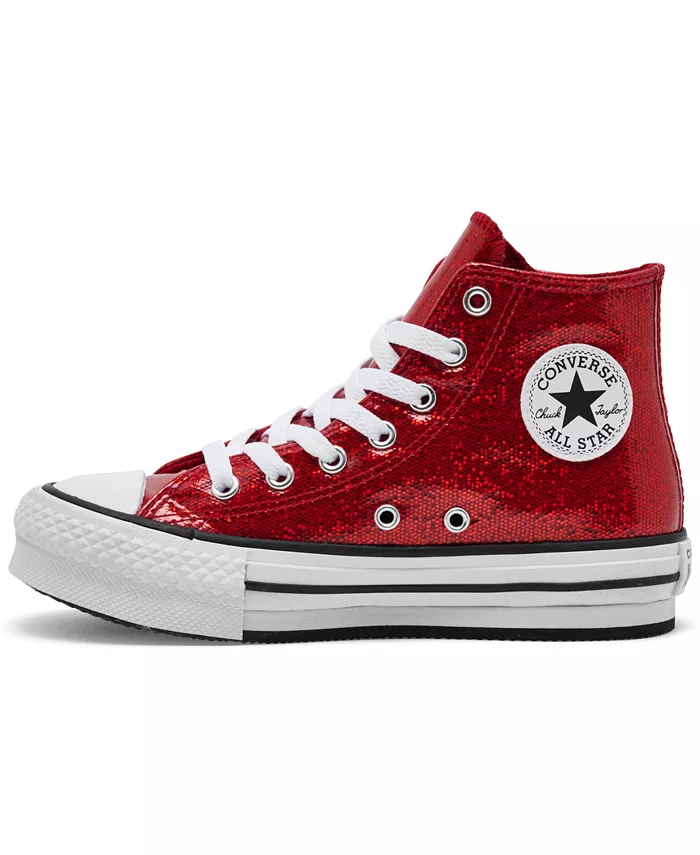 Кроссовки Chuck Taylor All Star Glitter Lift на платформе для девочек от Finish Line Converse, красный — фото 3