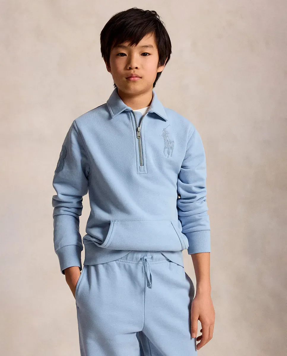 Унисекс свитшот с молнией до середины и большой вышивкой по цвету Polo Ralph Lauren, Cielo