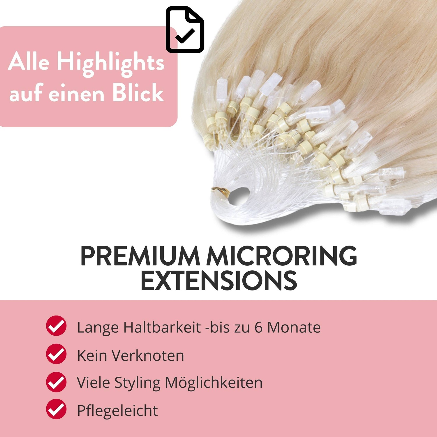 Накладные волосы microring extensions premium echthaar #10/0 hell-lichtblond 1g Hair2Heart, 40cm, количество 25 шт. — фото 3