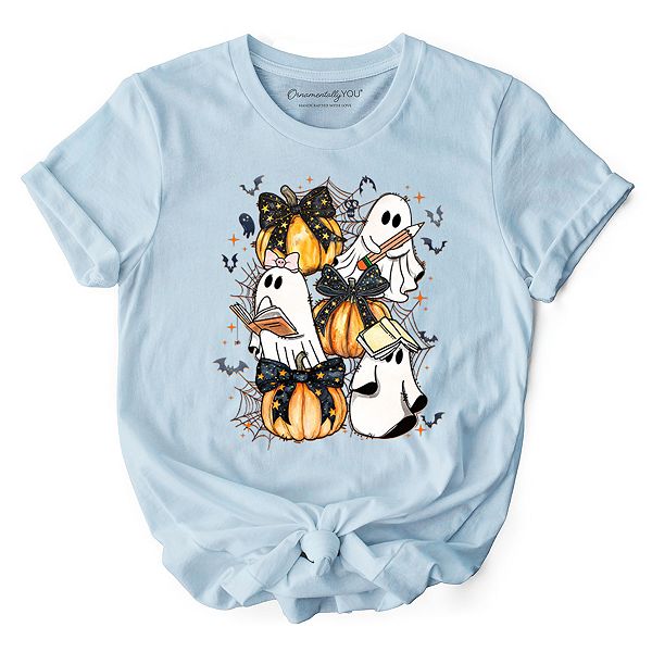 

Футболка Halloween с призраком-учителем, ретро надпись Boo Ornamentallyyou, Light Blue
