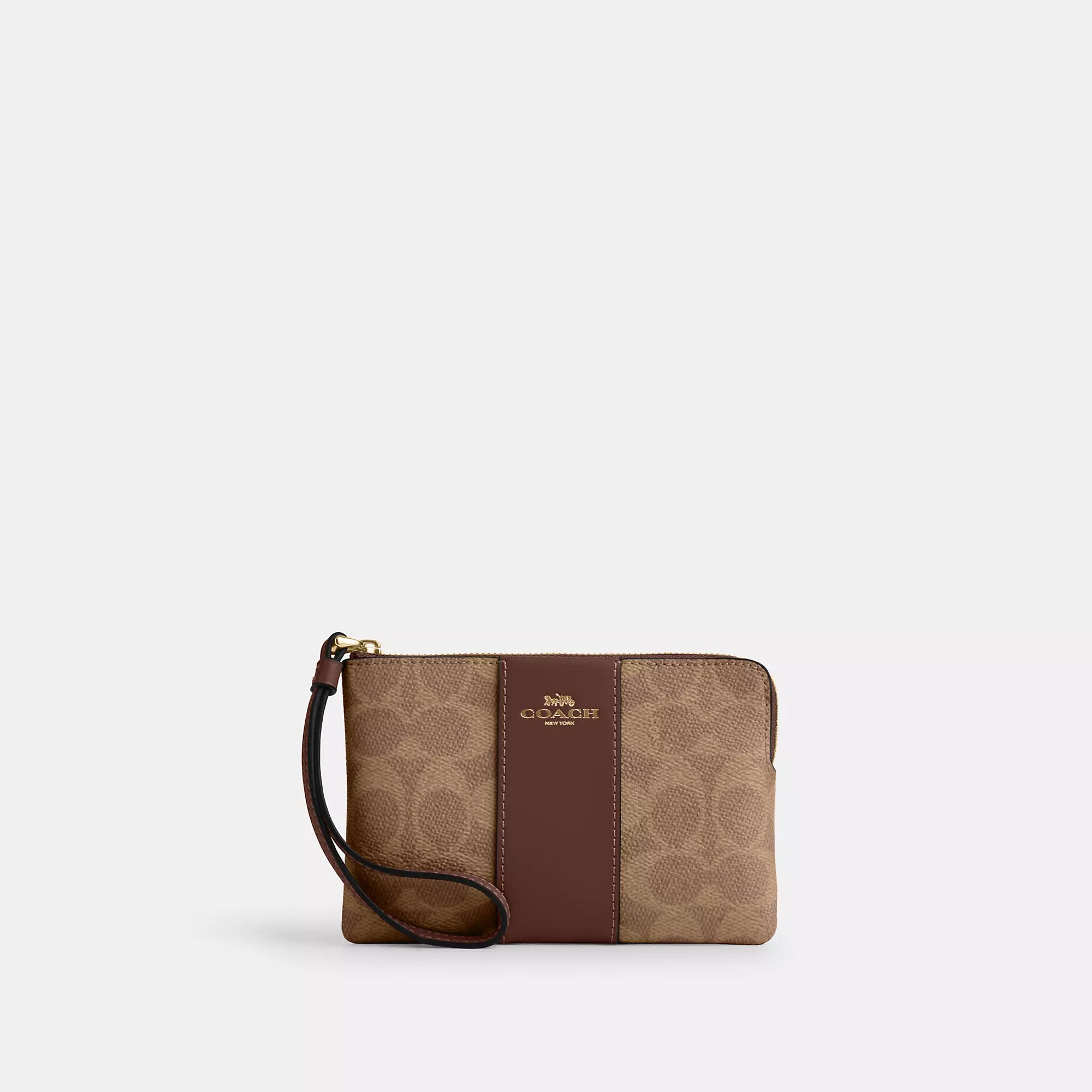 

Кошелек Coach Outlet на молнии с полоской из фирменной ткани, золотой/коричневый