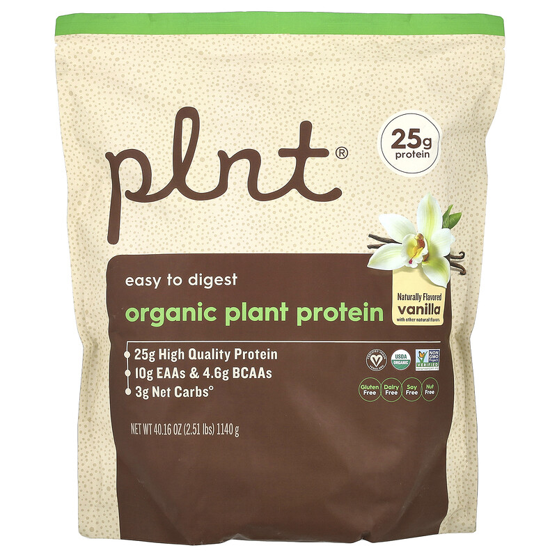

Plnt, Органический растительный протеин, ваниль, 1140 г (2,51 фунта)