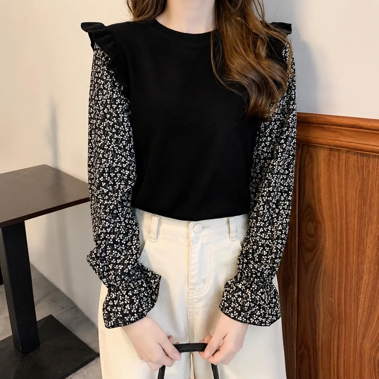 Блуза с цветочным принтом layering top, черный — фото 4