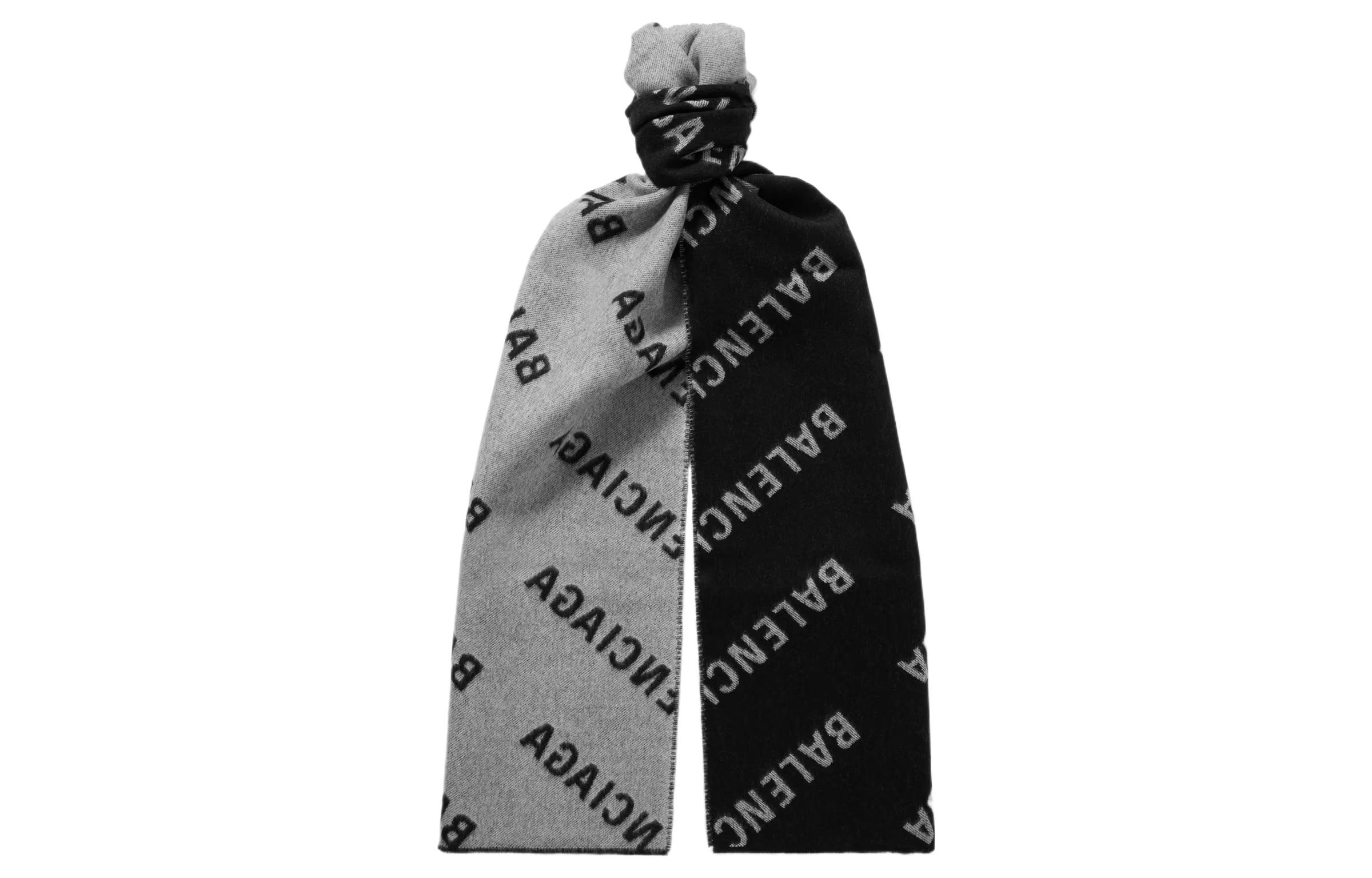 Balenciaga Шерстяной вязаный шарф унисекс черно-белый, Black — фото 4